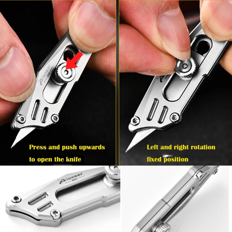 MINI Titanium Alloy Utility Knife Push Pocket Knife Portable Keychain Unboxing Cutter Survival Multitool EDC Free 5 Blades