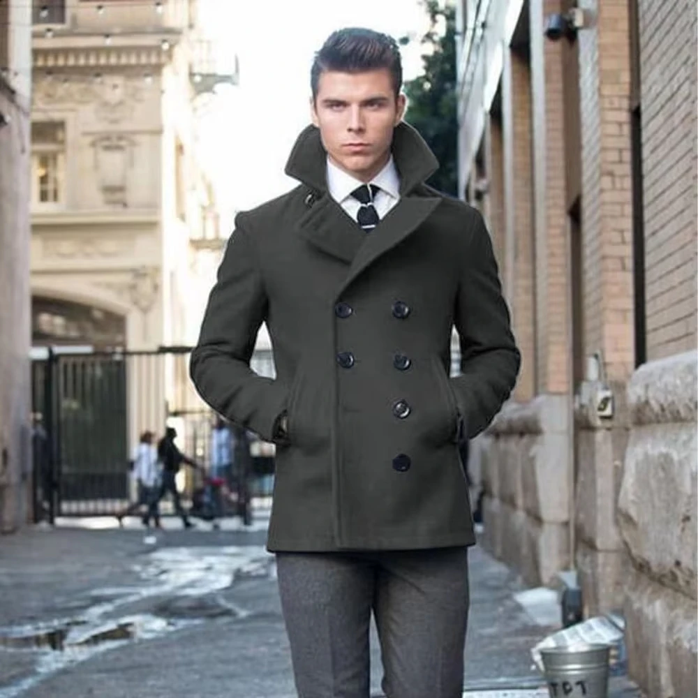 Coat Men's Suit Jacket Woolen Double Breasted Elegant Suits for Men Blazers Luxury Designer Casual Elegant Man Clothes Male - 4