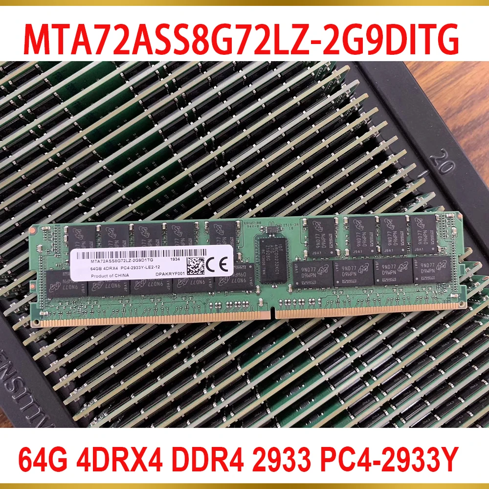 1Pcs For MT RAM 64GB 64G 4DRX4 DDR4 2933 PC4 2933Y LRDIMM REG Memory MTA72ASS8G72LZ 2G9DITG