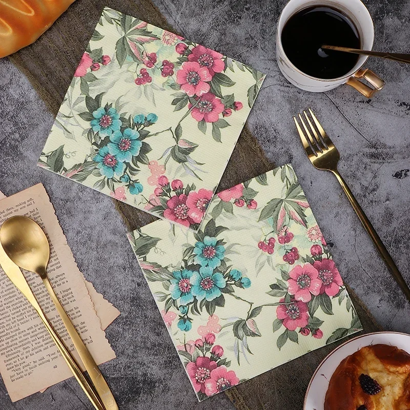 Paper Napkins New Flowers Wedding Colorful Napkins Printed Paper Napkins Party Decoration Supplies Butterfly Bone Bart Paper Placemat 20pcs/pa