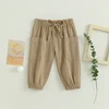 Cotton Linen Casual Baby Pants Toddler Boys Girls Casual Bottom Summer Autumn Solid Drawstring Button Children Pockets Trousers 3