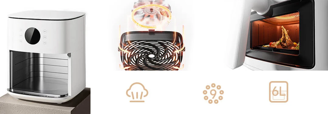 Description Picture 5 of item2024 Iconic Brand MIJIA Electric Air Fryers S1 6L Home Kitchen Appliance Non-Fat Fryer Deepfrier 1350W 40-210℃ Temperature Adjustment