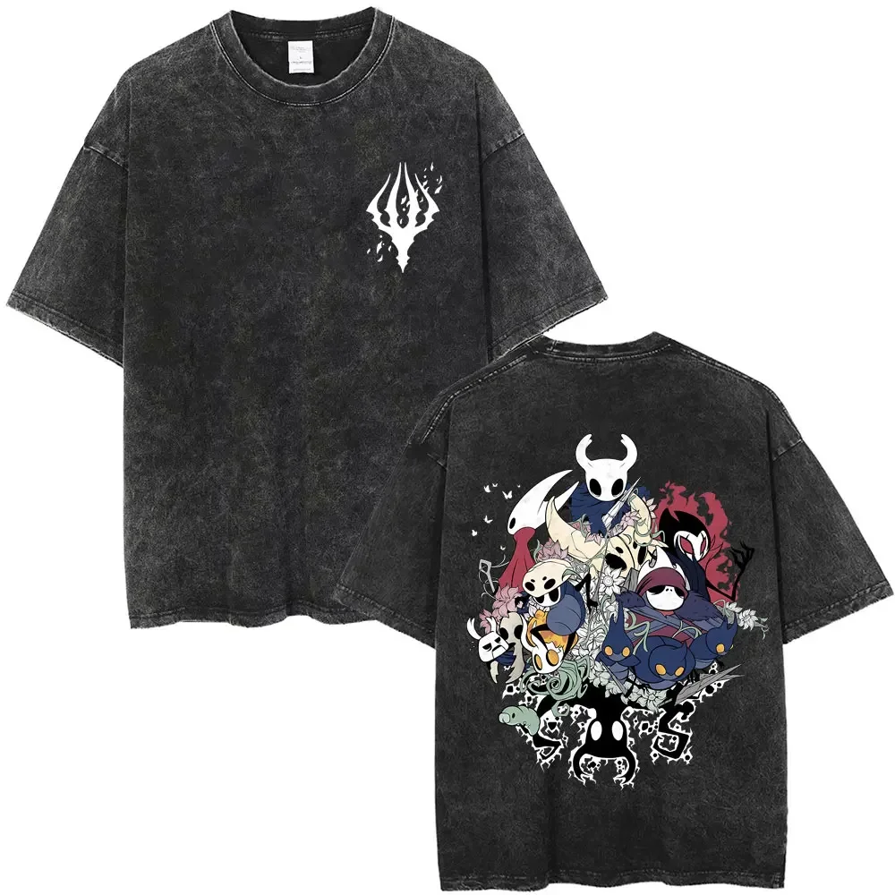Spiel Hollow Knight Print T-shirt Männer Frauen Mode Lässig Baumwolle T-shirts Unisex Vintage Gewaschen Kurzarm T Shirts