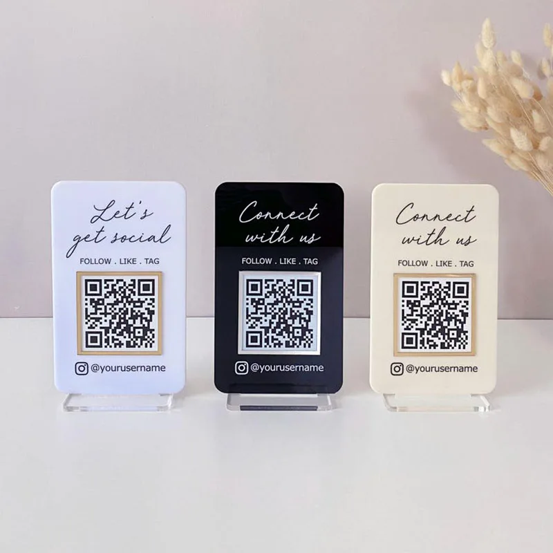 Trendy Social Media QR Code Sign Acrylic Business Sign with Minimalist Design Custom for Instagram Facebook Small Business