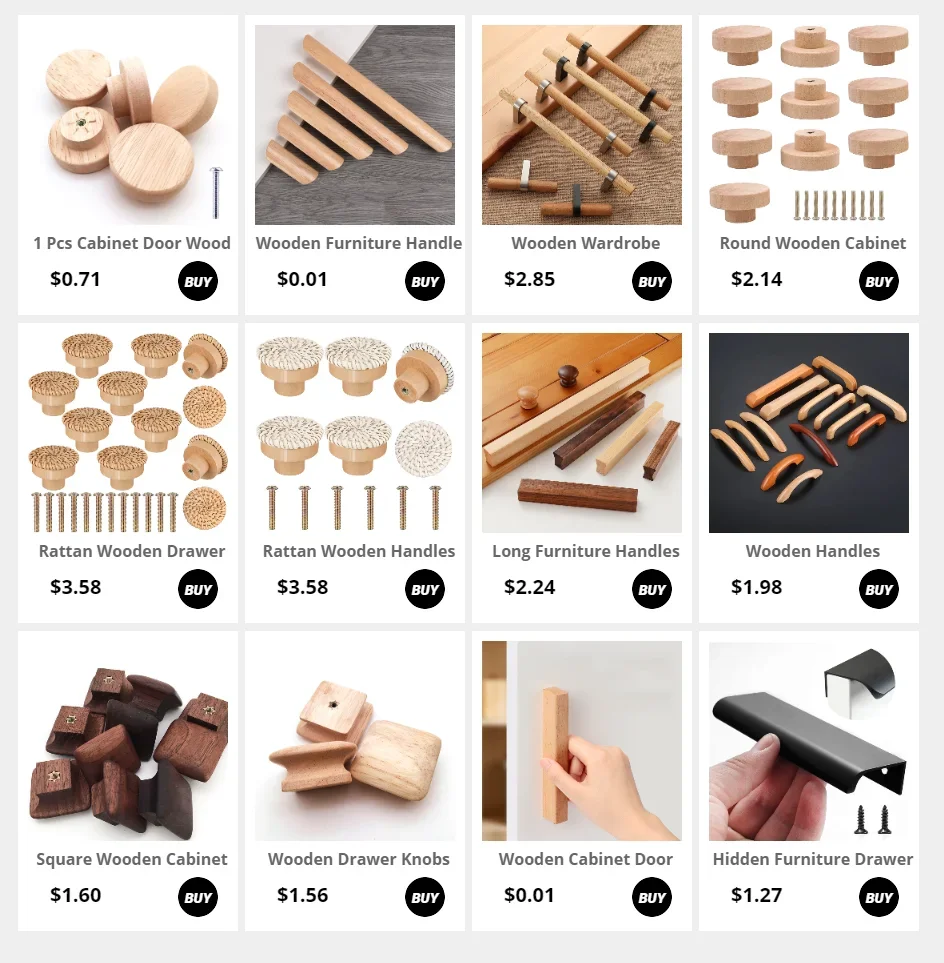 Description Picture 3 of item10 Round Wooden Cabinet Knobs Unfinished Wood cupboard Furniture Drawer Pulls Handles with Screws for Wardrobe Dresser Closet
