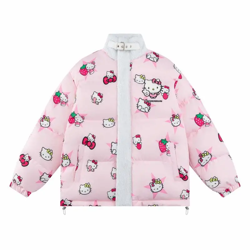 

Anime Kawaii Girl Sanrio Hellokitty Coat Cotton Clothes Color Block Stand Collar Zipper Autumn Winter Warm Girls Gifts Lovely