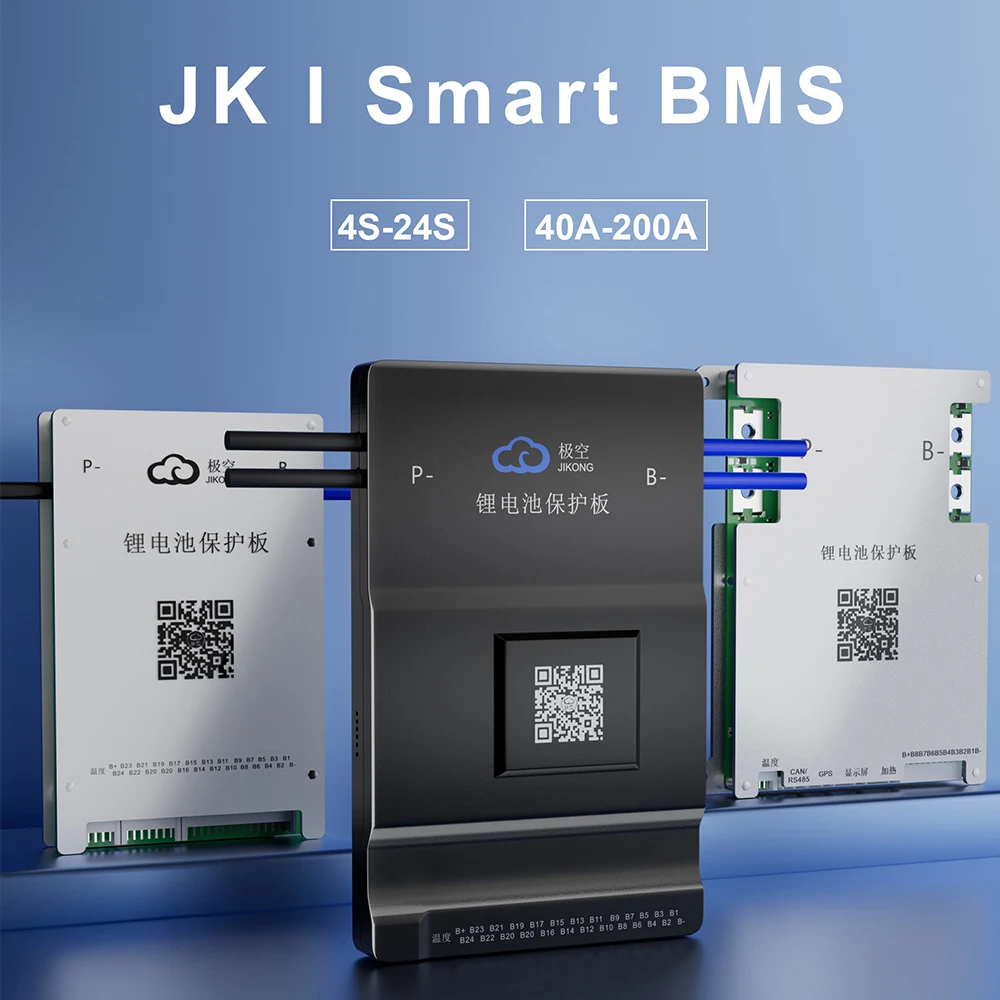 

Smart JIKONG BMS with 1A Active Balance for 4S~24S LiFePo4 Li-ion LTO 18650 Battery 40A~200A Charge with BT RS485 CAN JK BMS