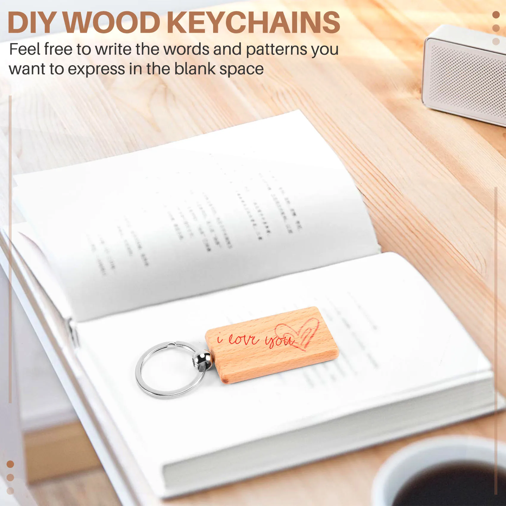 A01K-50 빈 나무 열쇠고리 직사각형 각인 키 ID 각인 가능 DIY
