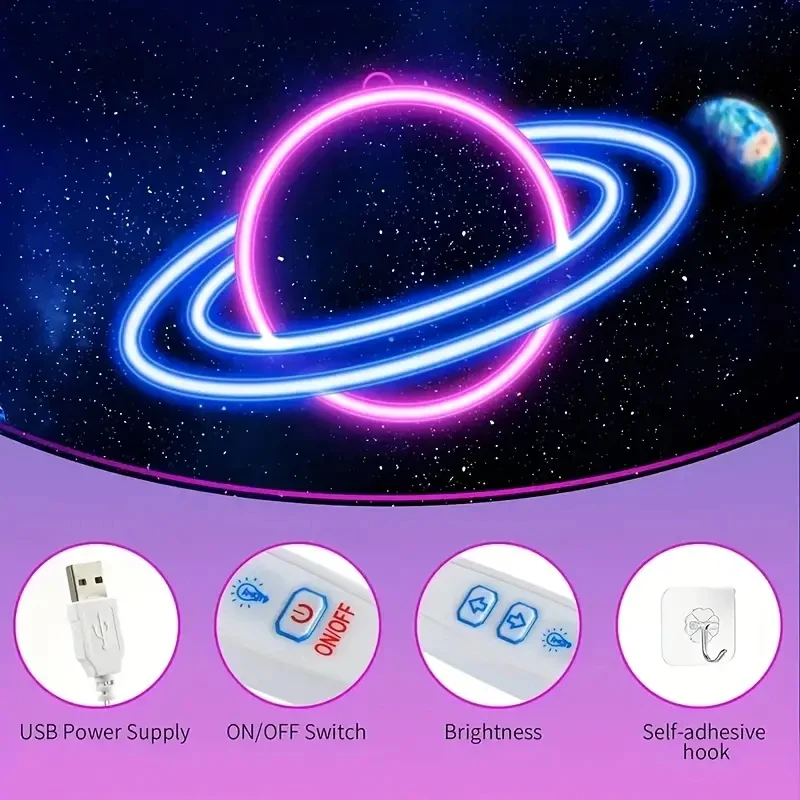 Neon sign Planet Neon Sign 10 Levels Brightness LED Neon Lights Signs for Wall Decor USB Powered Lights for Bedroom