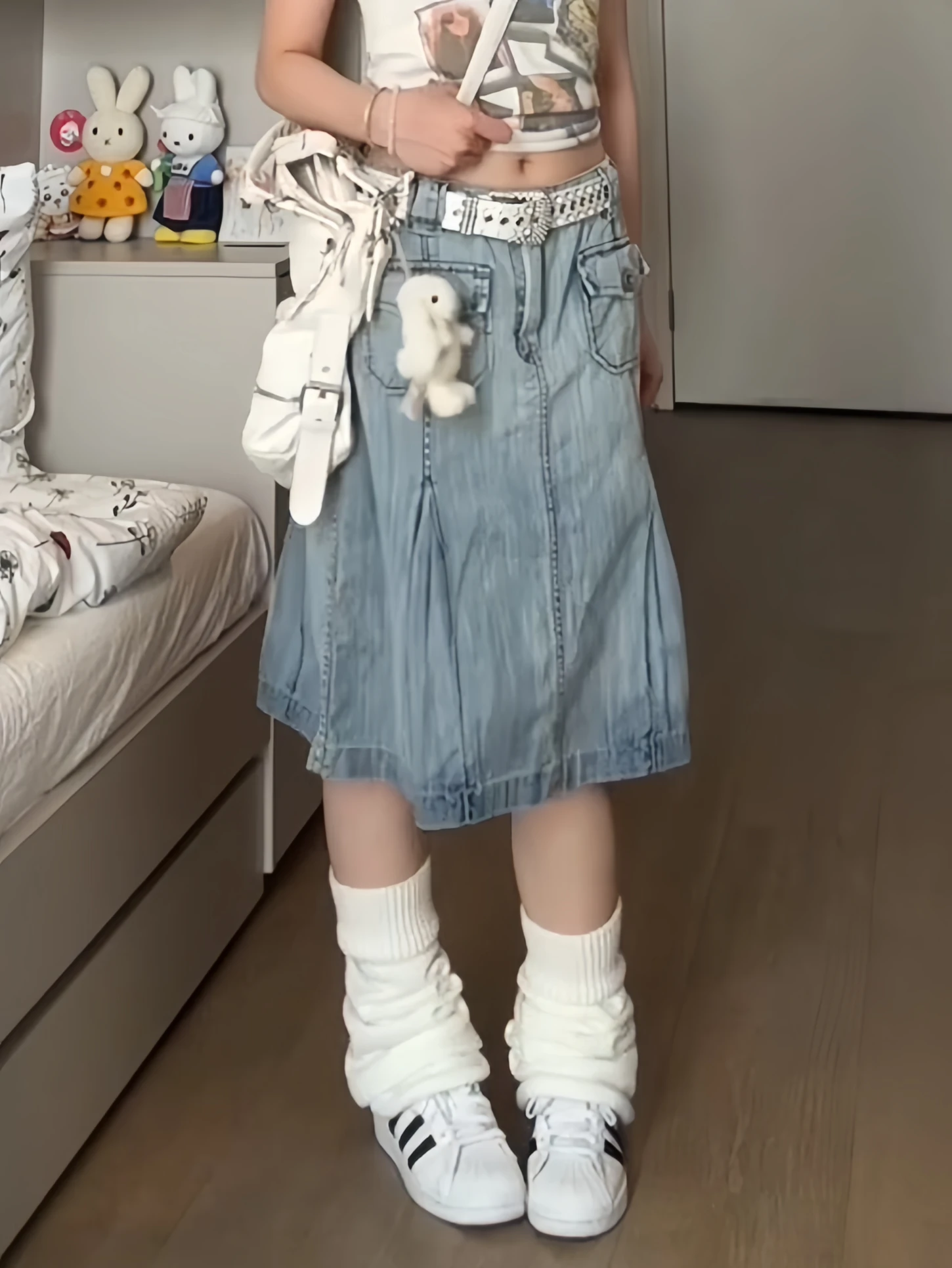Summer Women Japanese Y2k 2000s Aesthetic A-line Midi Denim