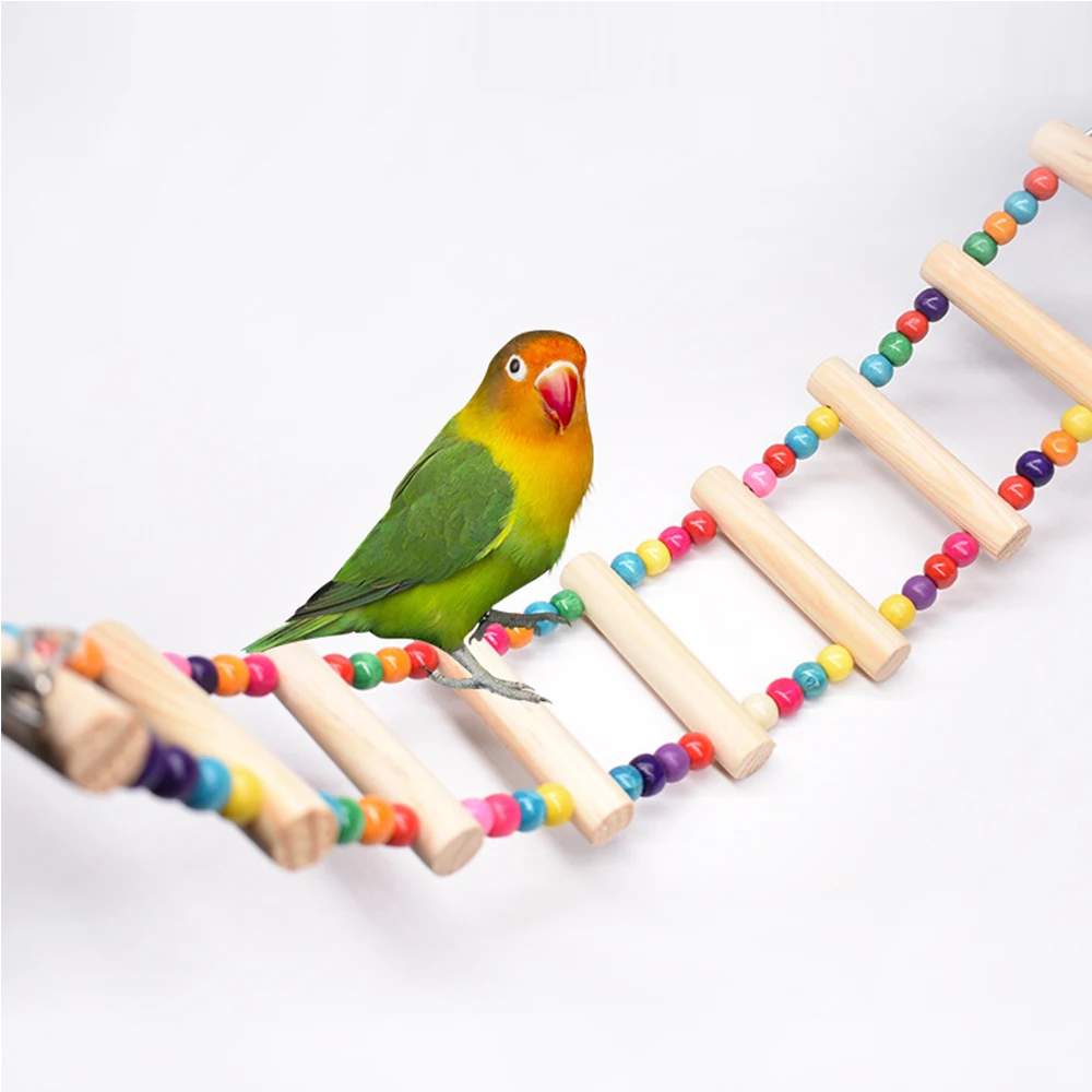 Parrot Toy Bird Toy Bird Cage Accessories Bird Swing Toy NONOR Parrot Toys Hanging Ladder Bridge Wooden Hamster Swing Climbing Natural Wood Hanging Colorful Balls Bird Stairs Supplies