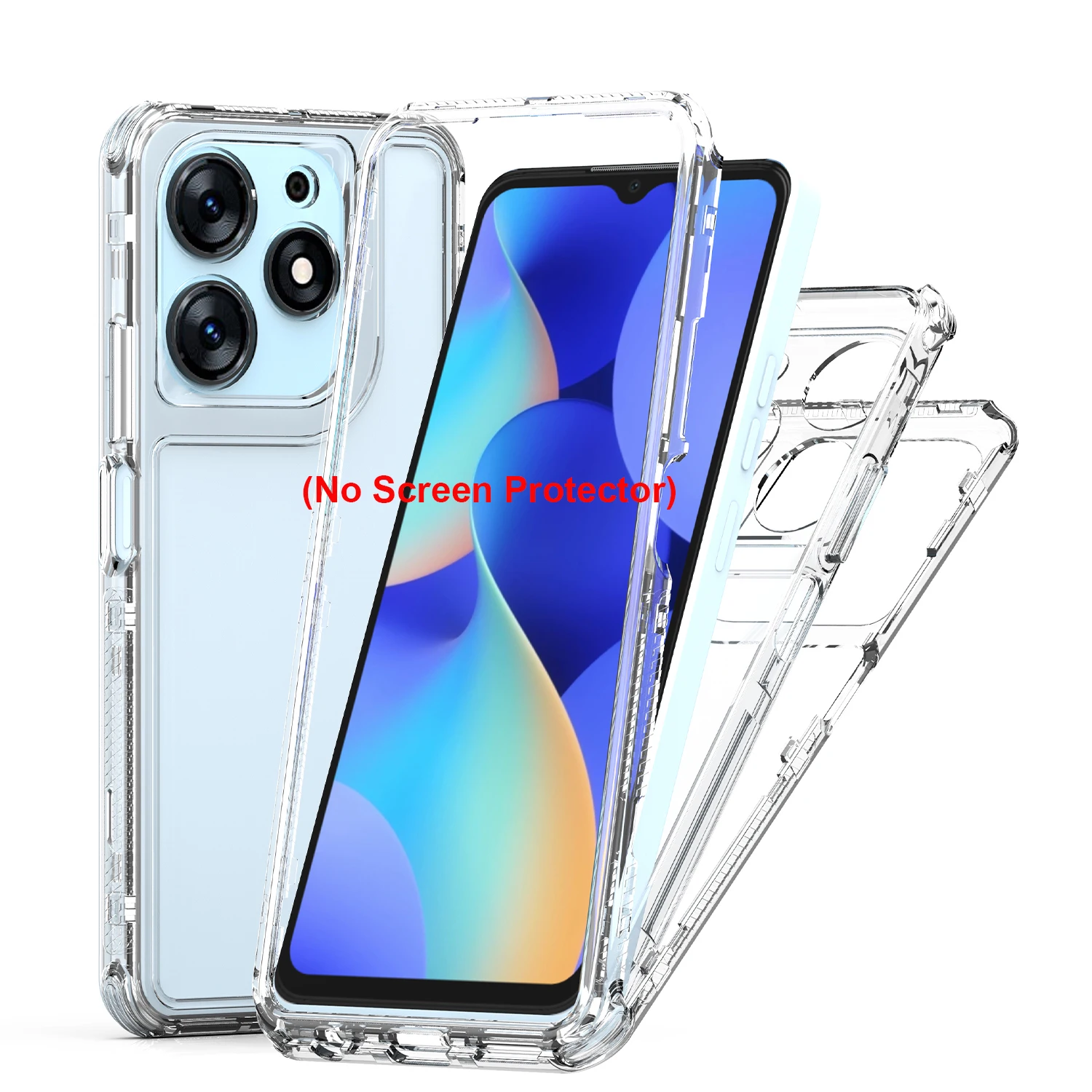 Rugged Armor Shockproof Phone Case with Hard Plastic Frame and Transparent TPU Back Cover