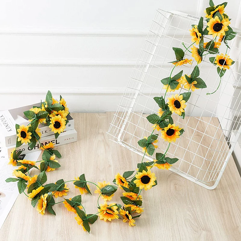 2 Ghirlande Di Girasoli Artificiali Da 2,4 M – Fiori Finti In Seta Per Decorazioni Casa, Giardino, Matrimonio E Feste - 2