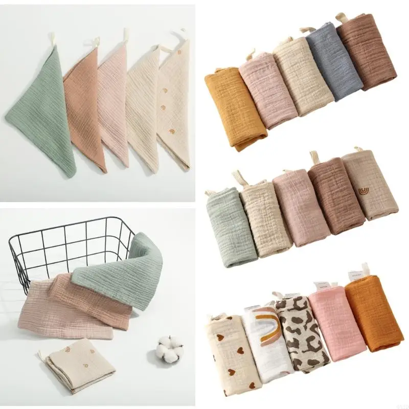 Cotton Square Towel 5Pcs For Baby Fashionable Newborns Mouth Wipe Cloth 4-Layer Nursing Bib Infants Burping Cloths