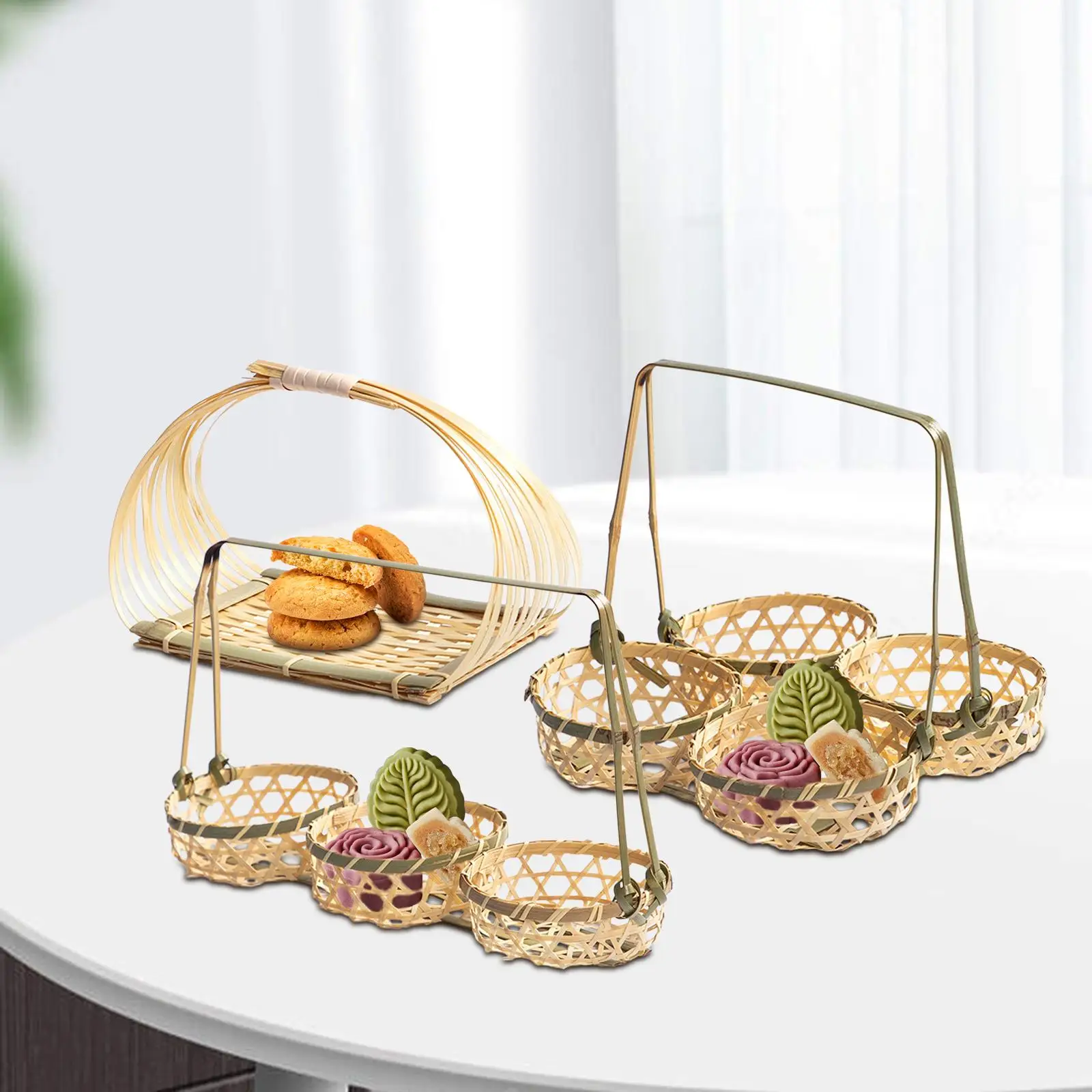 Bamboo Food Serving Basket Rustic Serving Trays Food Storage for Living Room Bamboo Food Serving Basket Rustic Serving Trays Food Storage for Living Room
