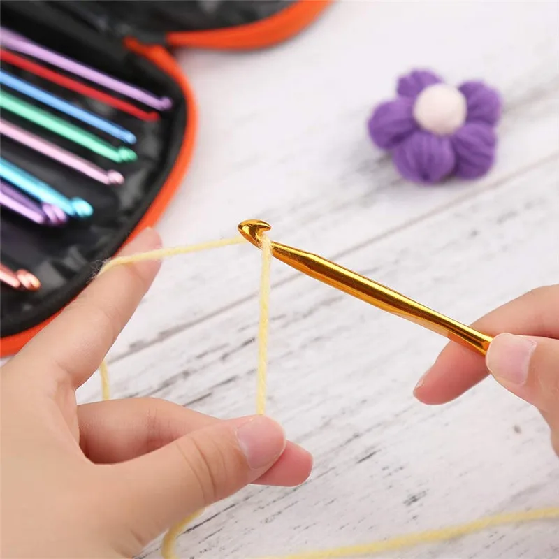 Leather Case Multiple Sizes Aluminum Crochet Kit Suit Stainless Steel Weave Needles 100 Piece Set crochet needles crochet kit