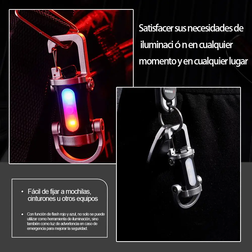 업그레이드된 키체인 손전등, 충전식 포켓 COB 작업등, 캠핑, 걷기, 하이킹용 야외 후크 비상 경고등