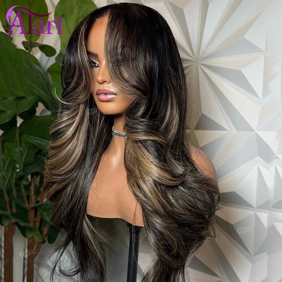 Black with Ash Brown Transparent 13x4 13x6 Lace Frontal Body Wave Human Hair Wigs Highlights 27 5x5 Closure Lace Wig Pre Plucked 3