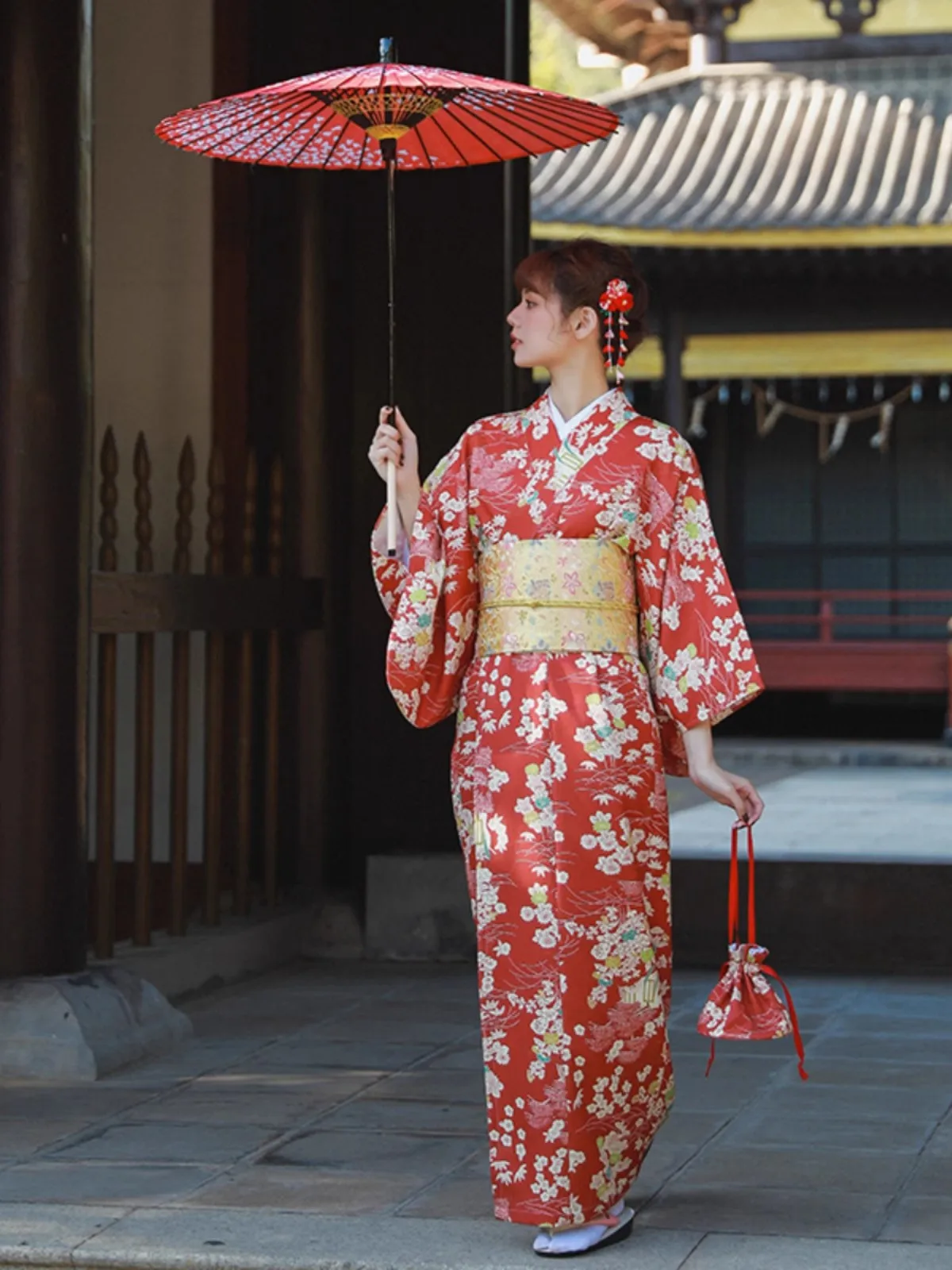 

Kimono With Handbag/lapel/socks Summer Vintage Red Japanese Yukata Cute Girls Improved Kimono Yukata Photography Dress polyester