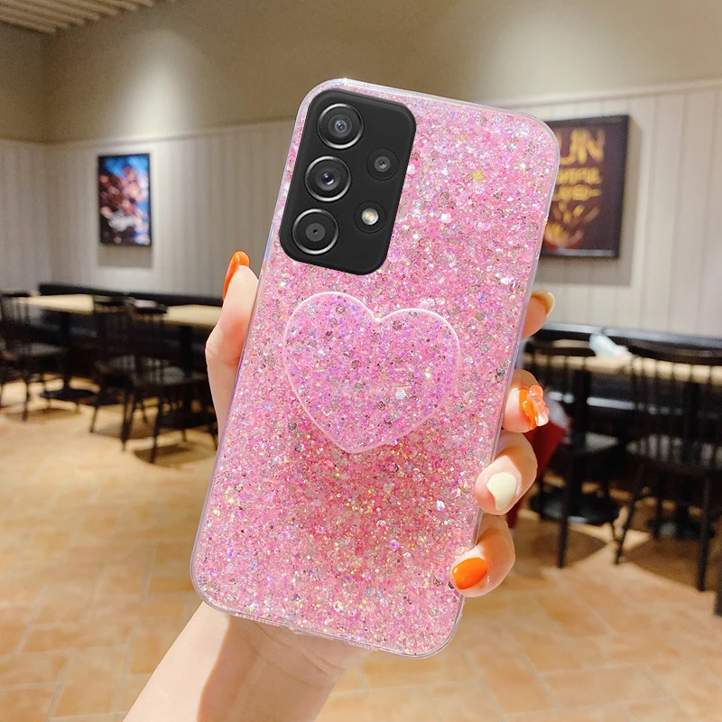 For Samsung Galaxy S20 FE 5G/4G S20 Bracket Glitter Bling Heart Phone Case  Cover