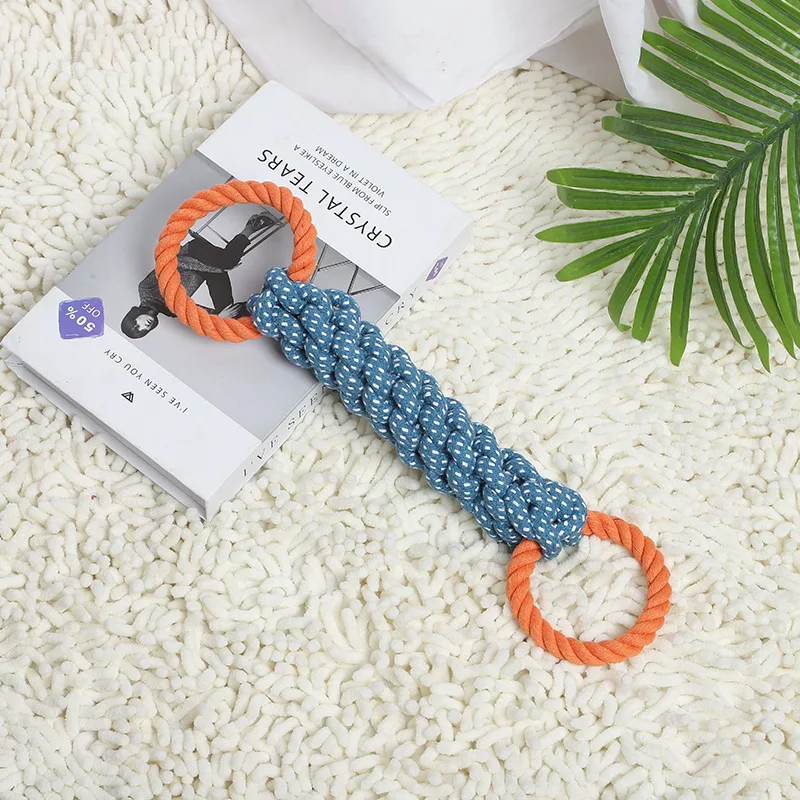 Pet dog toy Double-ring chewable cotton knot toy Tooth cleaning Durable braided bone rope Pet teething toy Pet supplies 5
