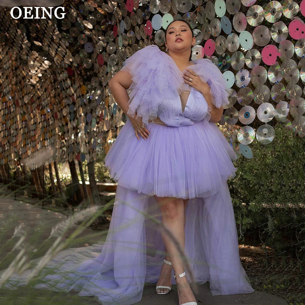 Oeing Lavender Short Front Long Back Prom Dresses Sexy Off The Shoulder V Neck Cocktail Dress Night Eveing Party Gown Plus Size