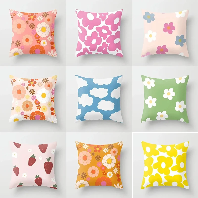 Flower Pattern Decorative Pillow Cover Car Sofa Square Cushion Pillow Cover