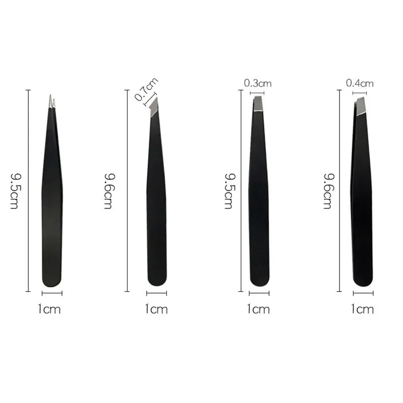 4pcs Professional Slanted Stainless Steel Eyebrow Tweezers Point Slant Flat Tip Hair Removal Eyebrow Pinch Forceps Makeup Tool