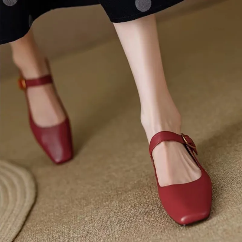 Zapatos Mary Janes planos de punta cuadrada para mujer zapatos de cuero