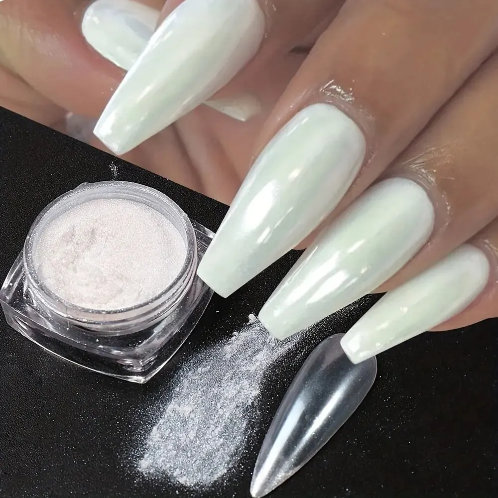 Nail Powder 1Box White Chrome Mirror Mermaid Sparkling Pearl Nail Art Nickel