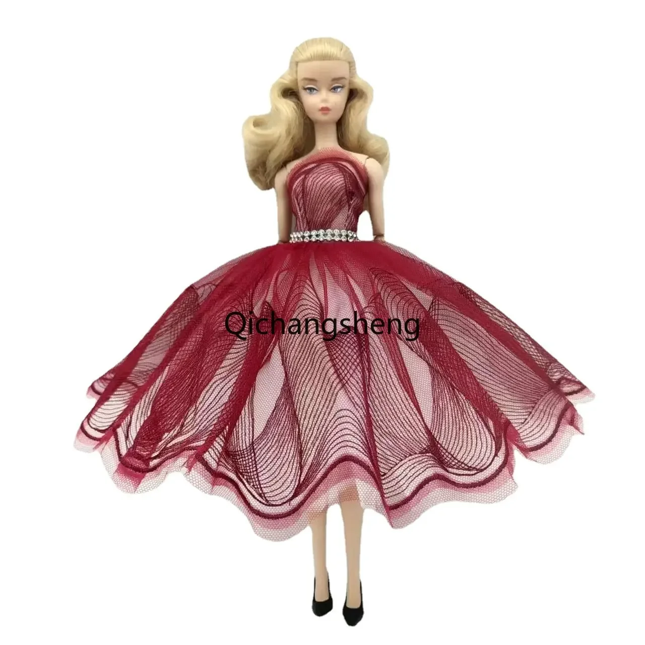 Wine Lace Evening Dress For Barbie Doll Clothes Outfits 1/6 Dolls Accessories Rhinestone 3-layer Skirt Princess Party Gown Toys