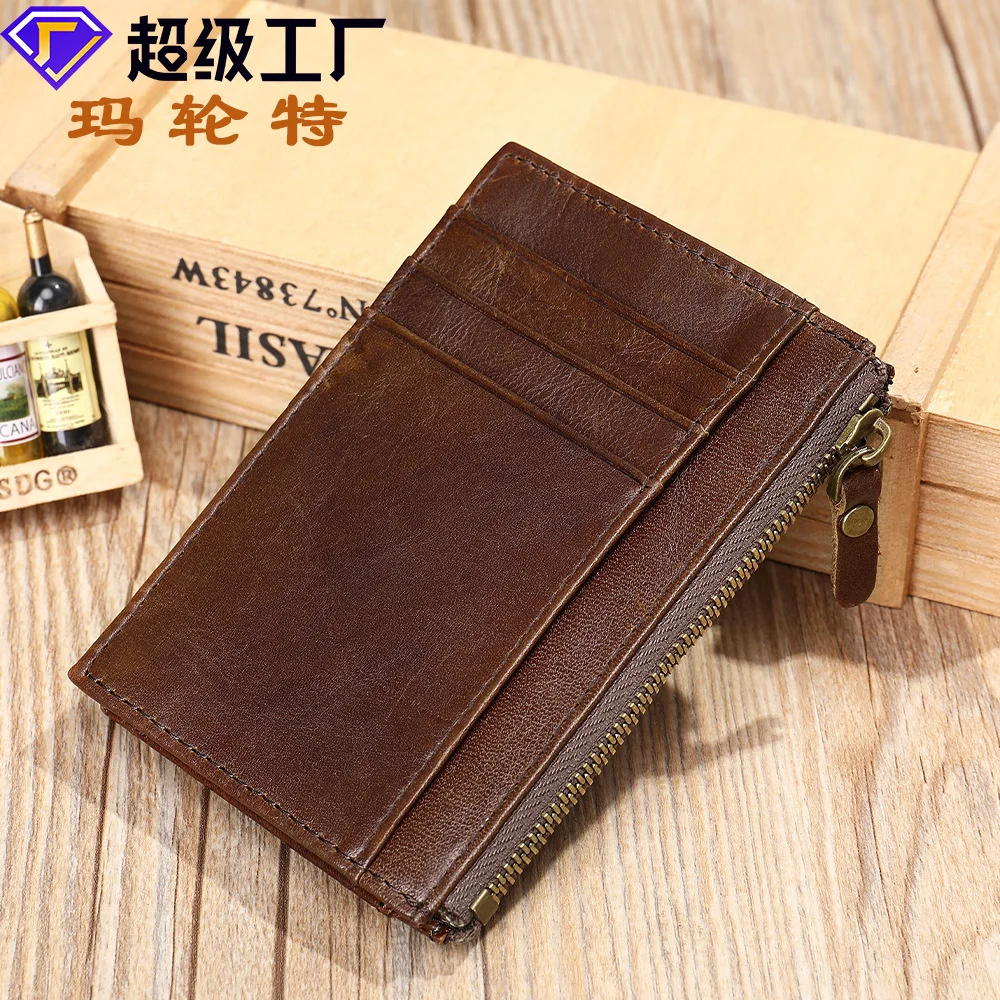 

Maronite Genuine Leather Wallet Men's Short Zipper Top Layer Cowhide Zero