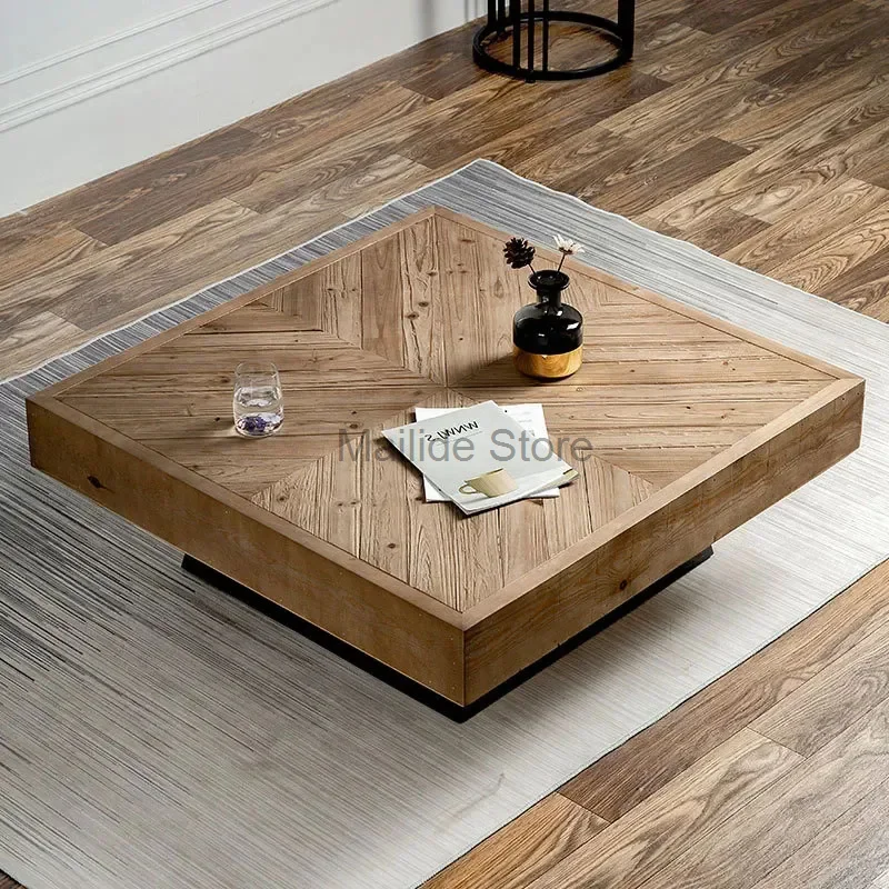 

Американский журнальный столик из массива дерева для гостиной, домашний боковой столик, дизайнерские ретро железные квадратные журнальные столики для маленькой квартиры