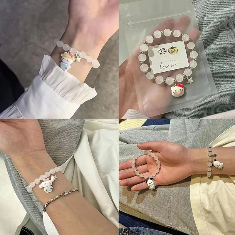

1 шт. Sanrio Kawaii Хрустальный Браслет Мультяшные Парные браслеты для девушек блестящие бусины ручной бисер браслет для лучшей подруги подарок ювелирные изделия аксессуары