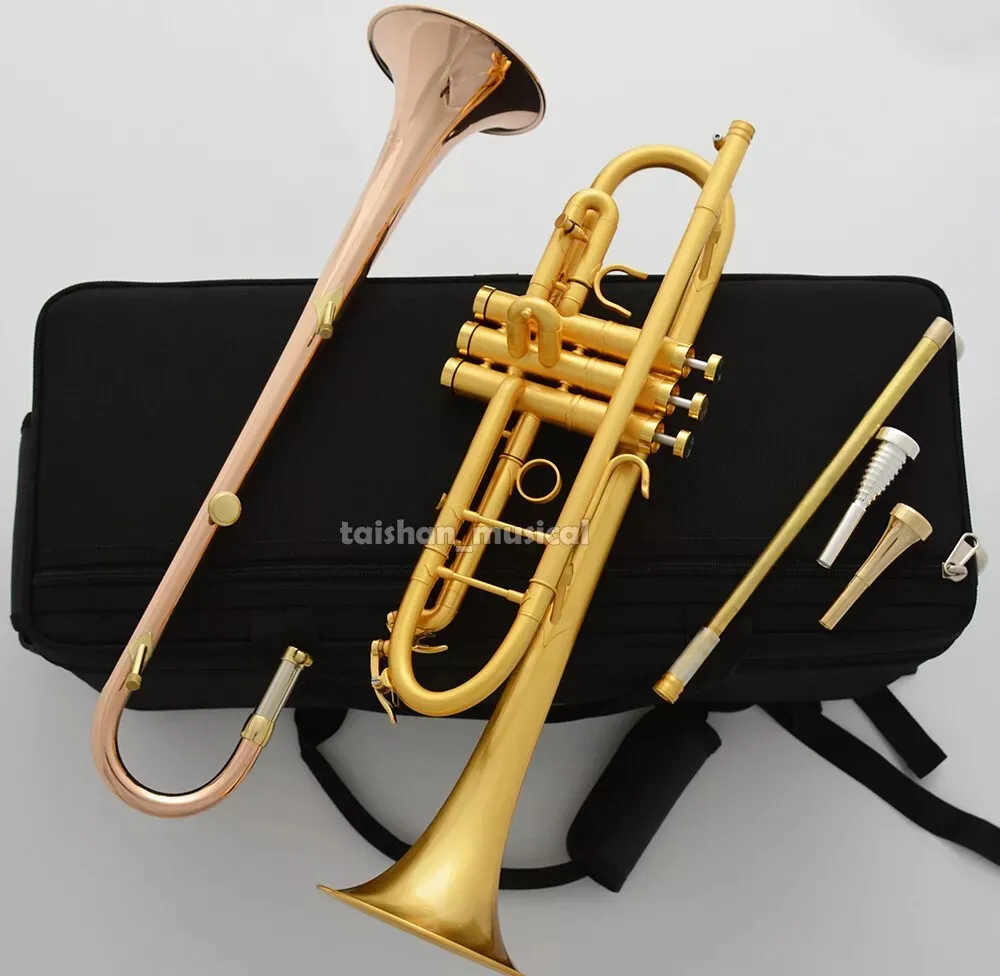 Brushed 24K Gold Trumpet Detachable 2 Bell Double trumpets Case
