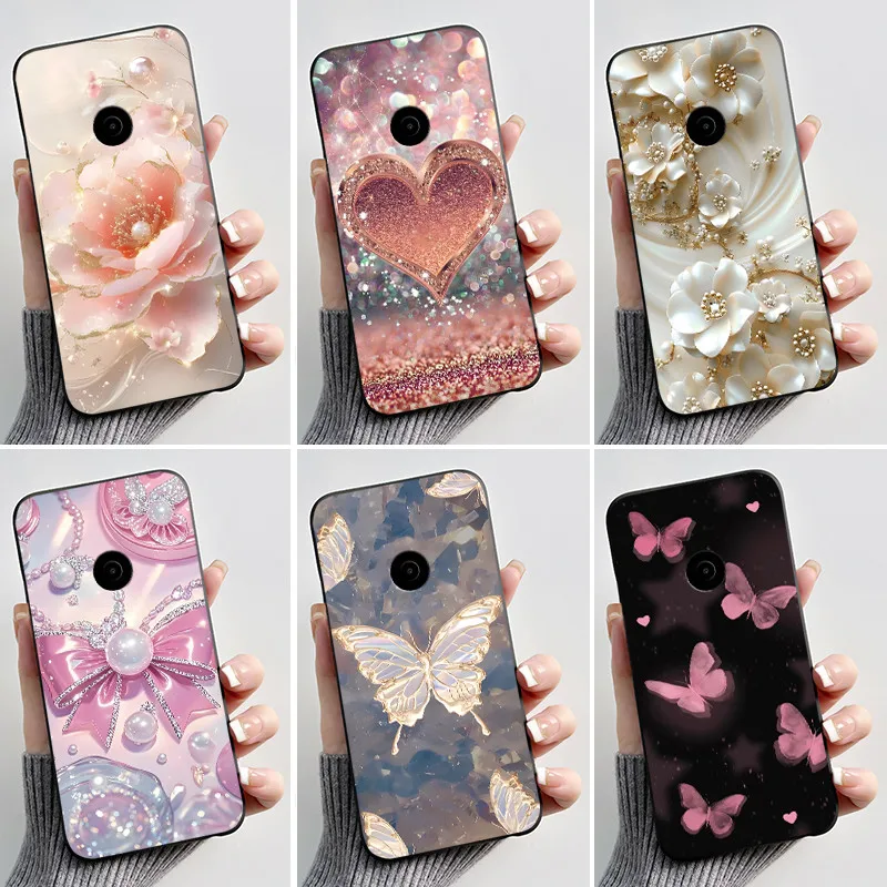 Cute Flower Cartoon Soft Silicone Phone Case – Black Printed Shell Cover