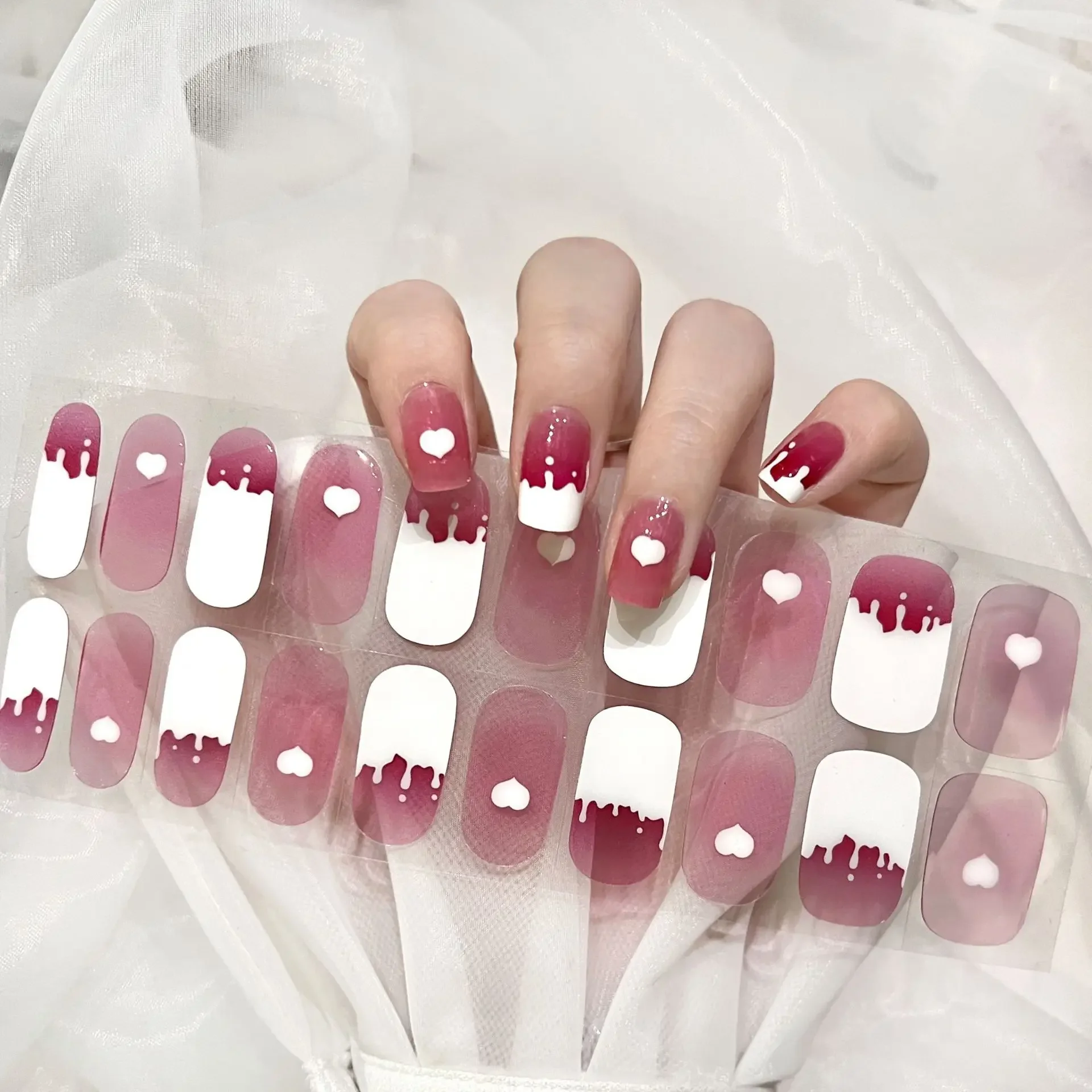20 Strips 3D Gel Nail Sticker Decoration DIY Waterproof Wrap Self-adhesive Full Curing Nail Wrap Non Baked Art Decorations