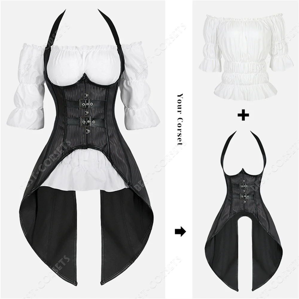Waist Corset Steampunk Corsets and Bodices for Women Faux Leather Gothic Corset Top Halter Lace Up Medieval Noble Corset V Neck
