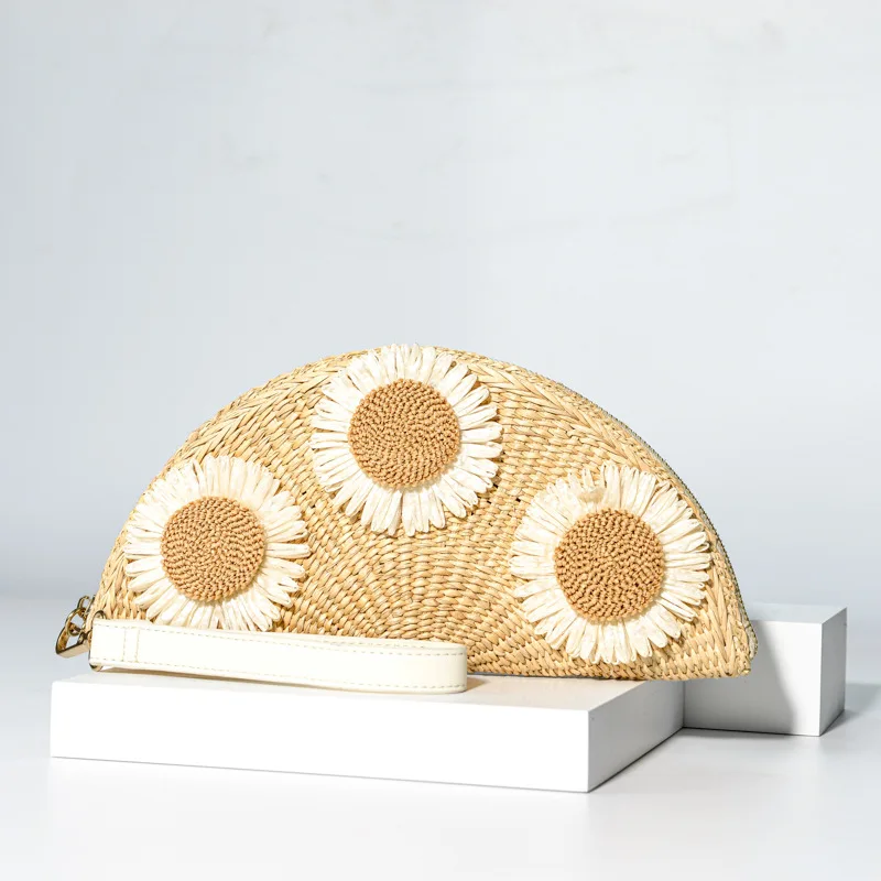 Summer Handmade Bags for Women Beach Weaving Ladies Straw Bag Wrapped Beach Bag Moon shaped Top Handle Handbags Totes