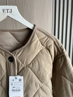 ETJ 2025  Spring new women's vintage crewneck quilted cotton-padded loose version of quilted casual jacket - Image 2