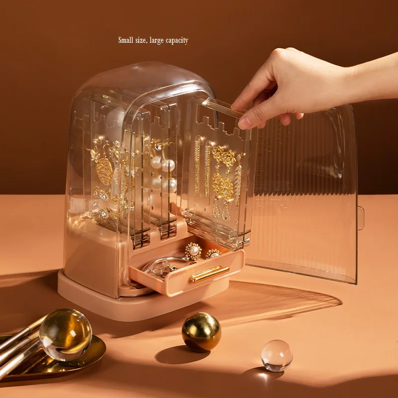 

Foldable Jewelry Storage Box Household Earrings Necklace Display Stand Luxury Retro Jewelry Organizer Case Clear Desktop Drawer