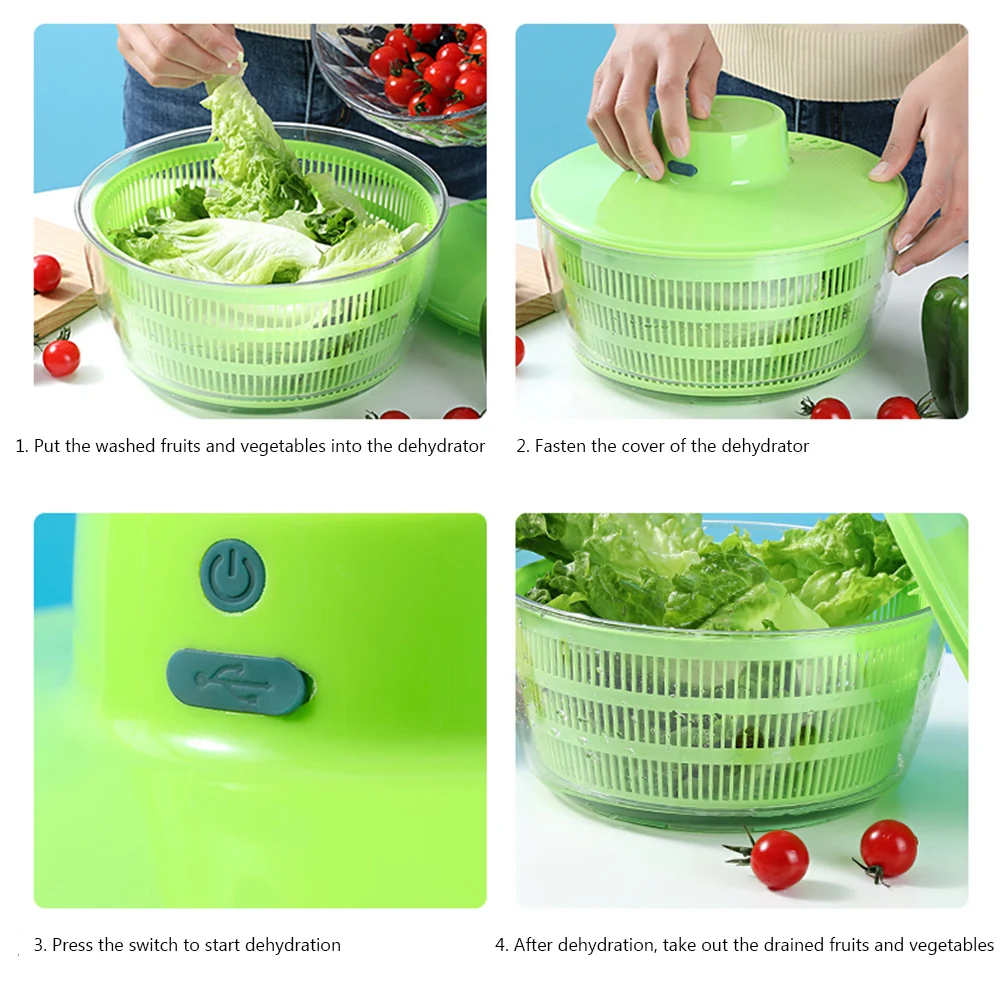 Electric Salad Dehydrator Washing Fruit And Vegetable Drainer Storage  Basket Electric Vegetable Dryer Kitchen Tools