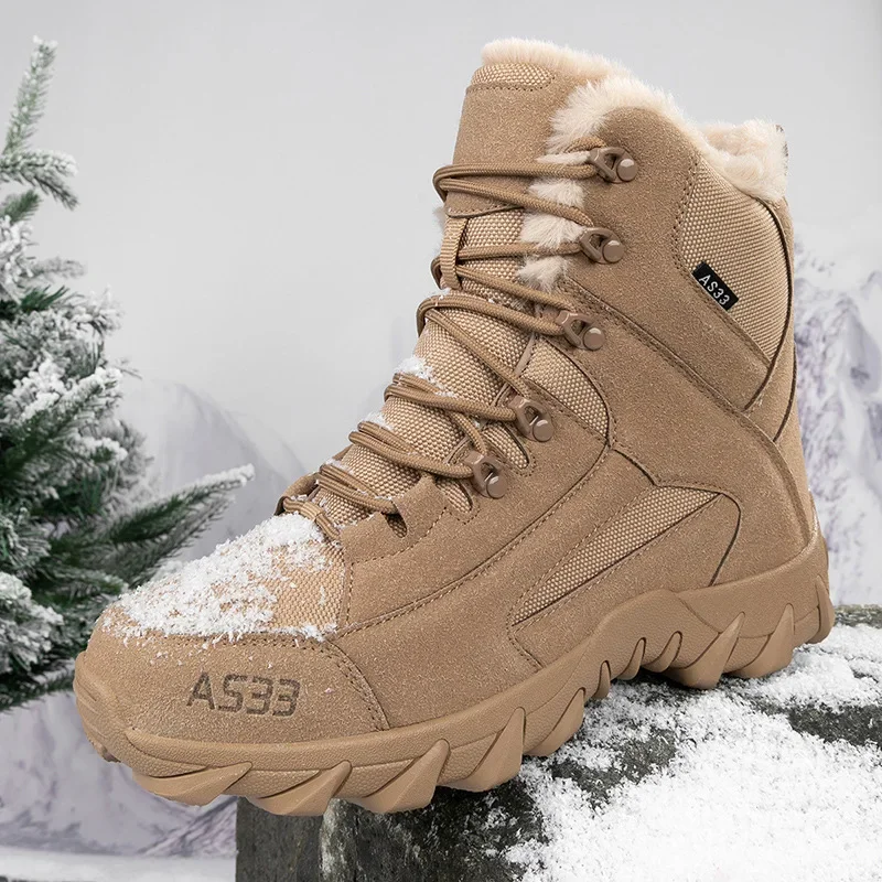 

Men High Top Mountaineering Boots Plush Warm Snow Boots Men Outdoor Jungle Combat Boots Large Size Casual Mountaineering Shoes