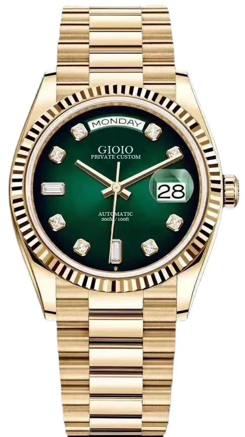 

Men Gold Silver Gradient Green Automatic Mechanical Watch