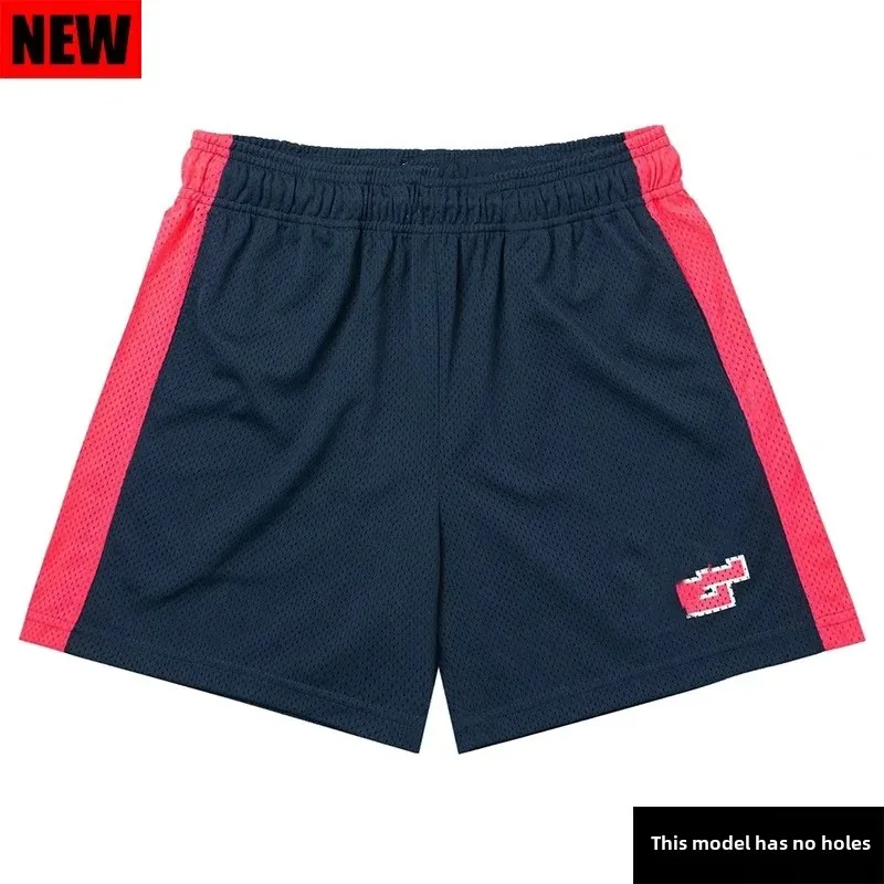 American Style Running Shorts Color Block Basketball Pants Four Parts Sporty Loose Fit Quick Dry Casual Long Trousers