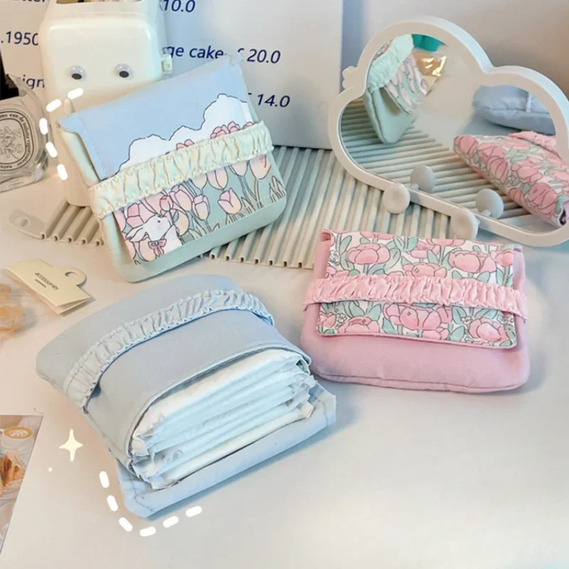 Cute Women Sanitary Napkin Tampon Storage Bag Sanitary Pad Pouch Portable Makeup Bag Lipstick Key Earphone Data Cables Organize