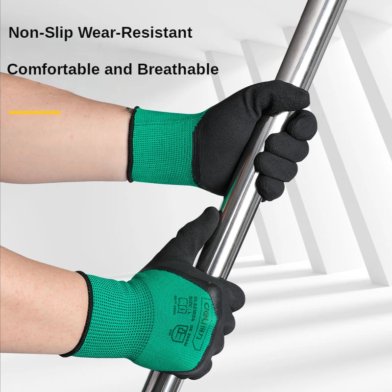 Gardening Gloves 1 Pair Wear-resistant Work Gloves Gardening Digging Planting Garden Gloves Latex Coated Polyester Glove Labor Protection