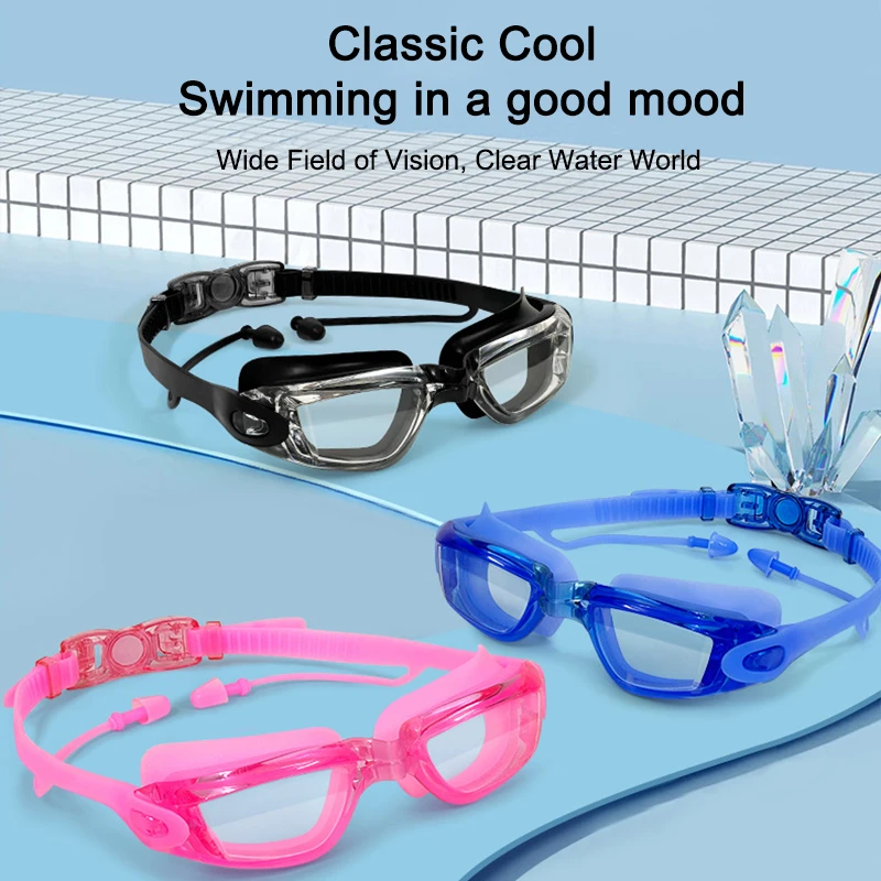 Professional Swimming Goggles Men Women Large Frame With Earplugs Waterproof Anti-Fog High-definition Swim Pool Diving Goggles