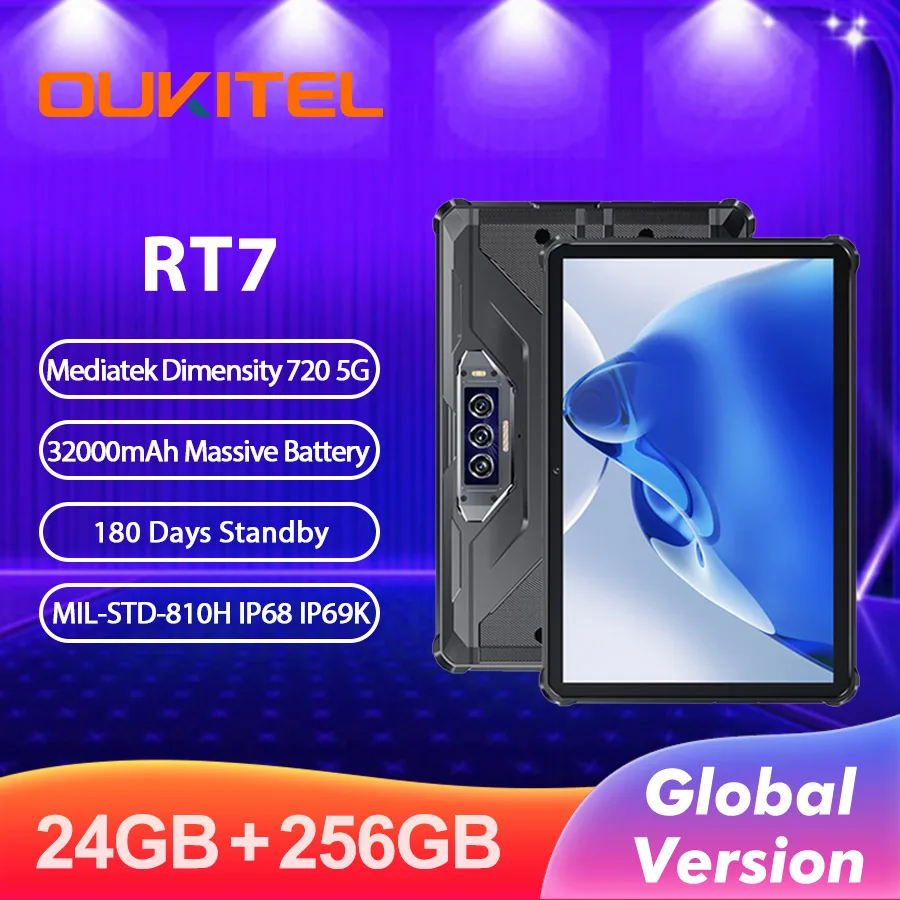  OUKITEL RT7 5G Rugged Tablet, 24GB+256GB, 10.1 Inch FHD+, 33W  Fast Charging, 48MP+32MP+20MP Camera, IP68 Waterproof, 32000mAh Battery :  Electronics
