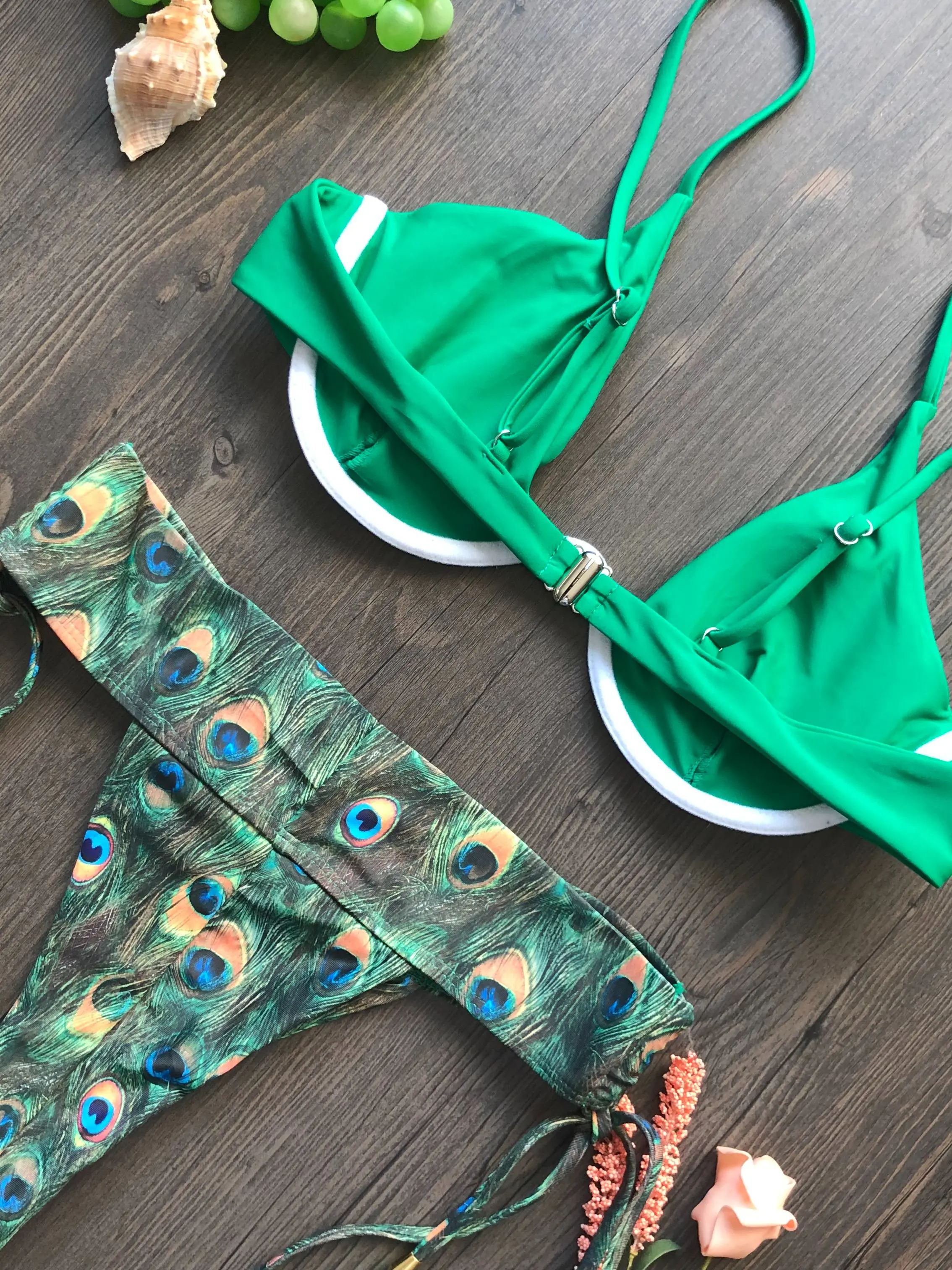 Peacock Print Reversible Bikini Sets Women Sexy Thong Two Pieces Swimsuits 2022 Girl Halter Beach Bathing Suits Swimwear